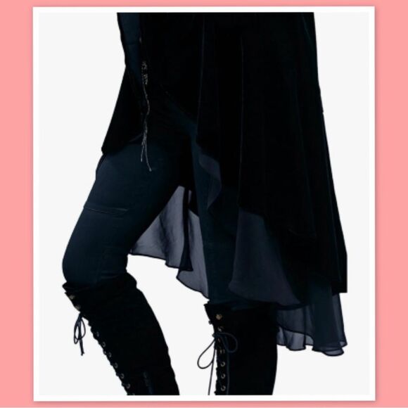 Urban CoCo Women's Long Sleeve Velvet Coat with Asymmetric Chiffon Hem - Picture 4 of 4